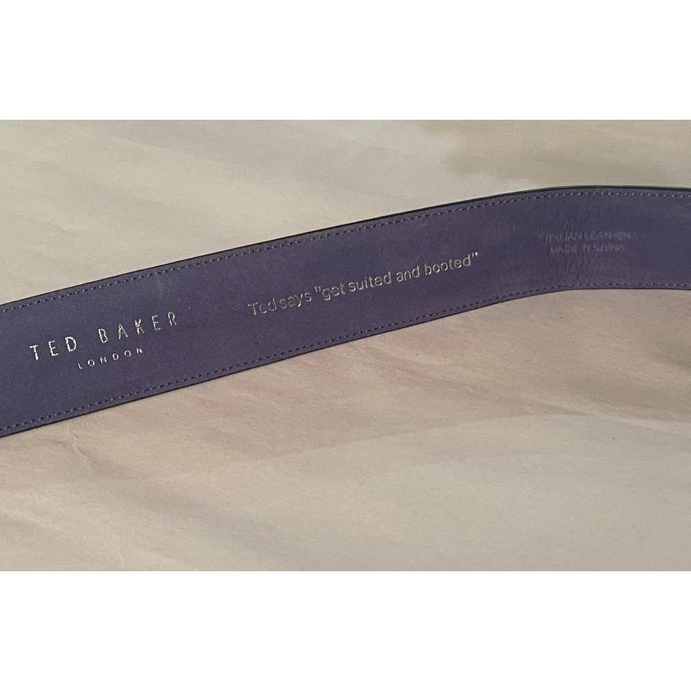 READ Ted Baker Mens Black Italian Leather Belt Purple Lining Size 40 Preppy Lux - Picture 9 of 11